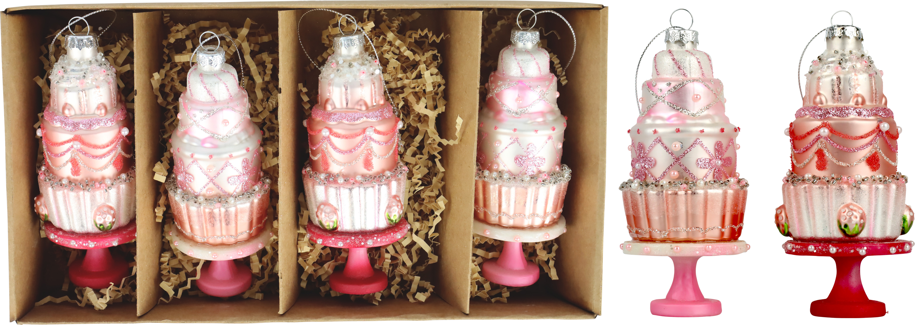 3765 GLASSORNAMENTS CANDY CAKE  S/4