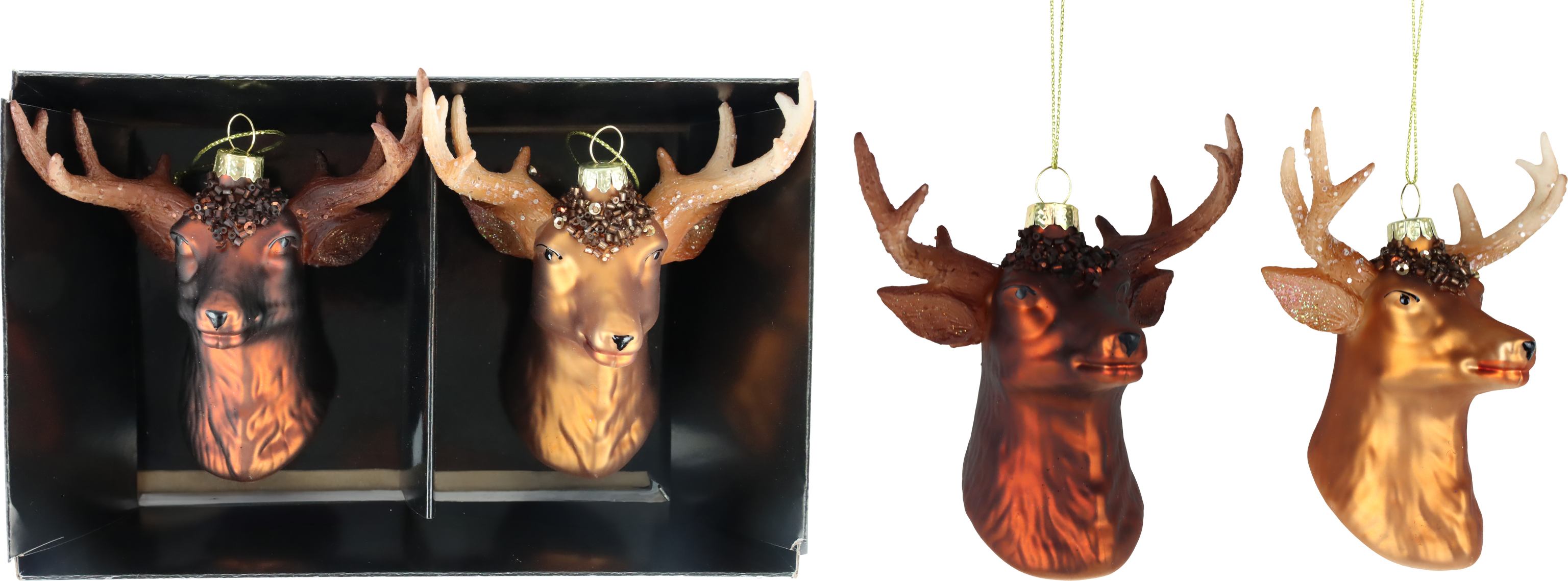 5160 GLASSORNAMETS DEER HEAD  S/2