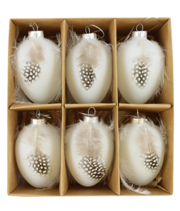 7511 GLASS EGGS FEATHERS  S/6