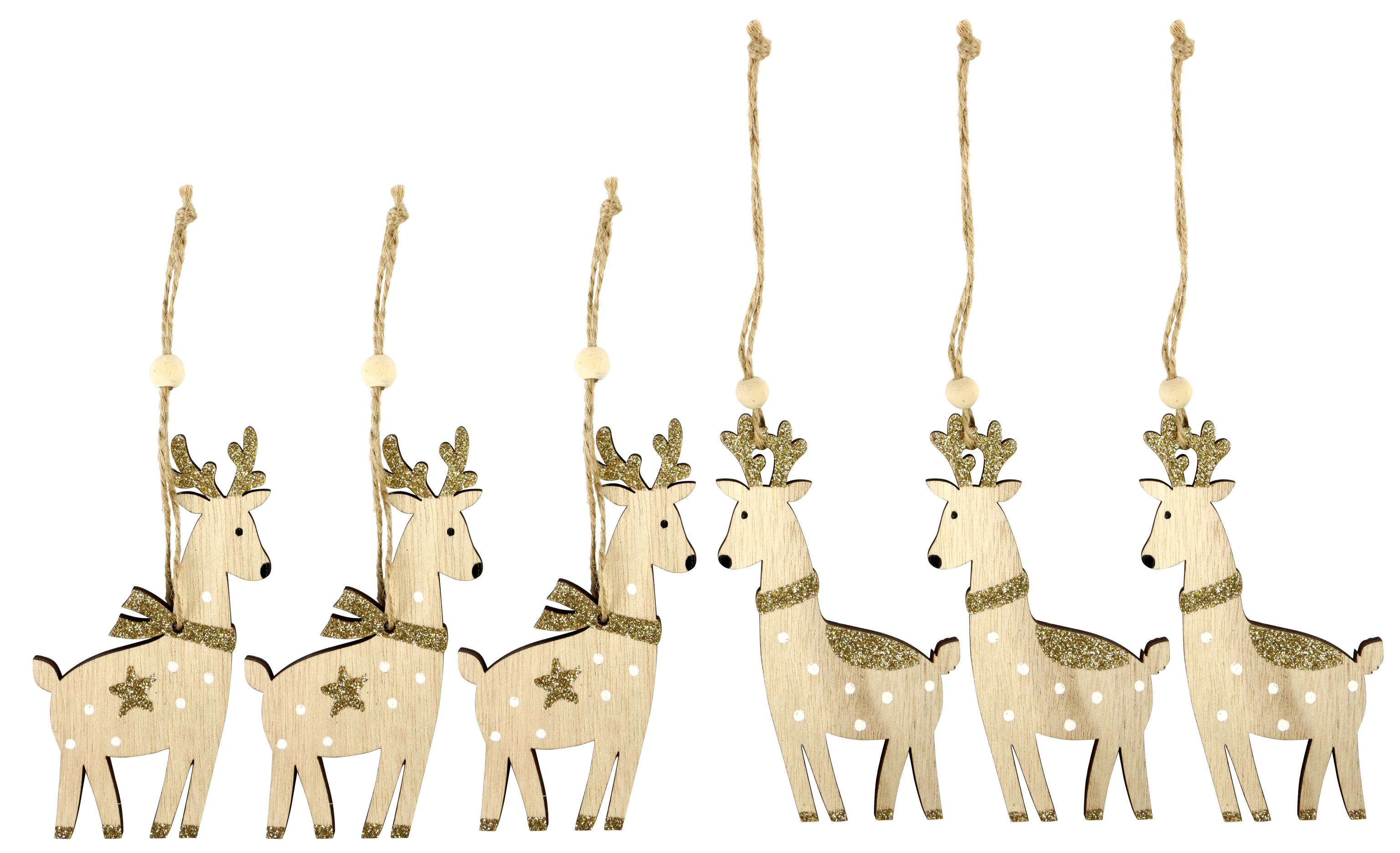 7525 WOODEN HANGERS DEERS  IN BOX S/6