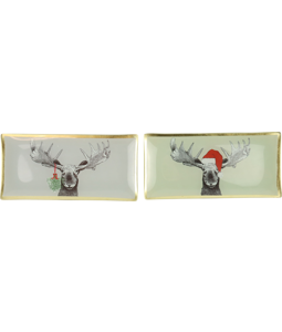 8058 GLASS PLATE FUNNY MOOSE  S/2
