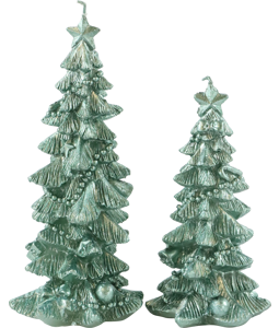 9230 CANDLE TREES GREEN CHRISTMAS  S/2